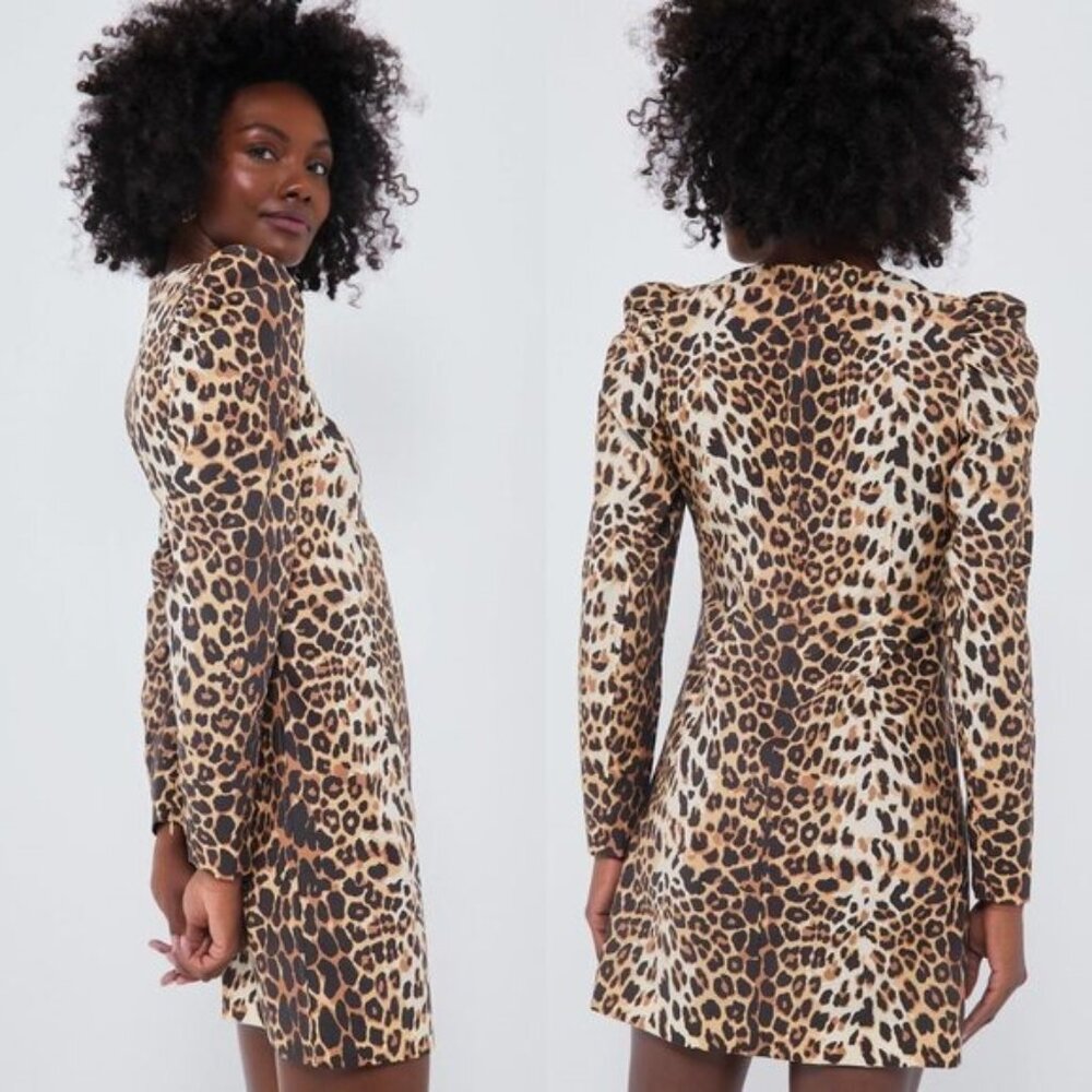 Tuckernuck x India Hicks NEW Leopard Domino Long Sleeve Party Mini Dress XXS - Picture 3 of 13